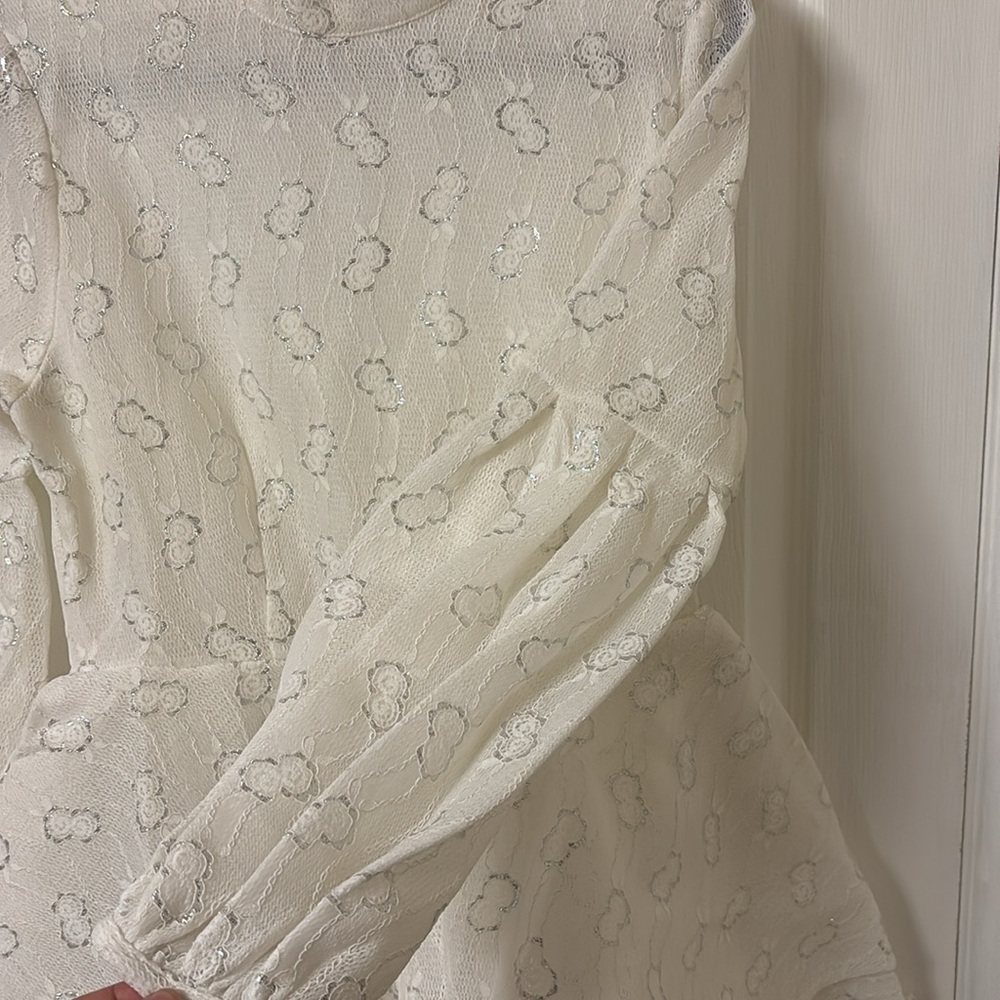 Cream w/ silver detail Lace High-Low Dress – Plus Size Elegant Party Dress (XL) - Picture 7 of 15